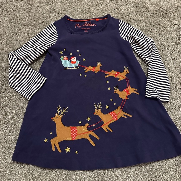 Mini Boden Santa and Reindeer Flying Dress Sz 4-5 - Picture 3 of 6